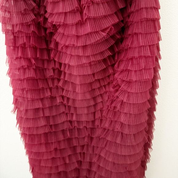 H&M EDITION | Party Formal Dress Gown Red Tulle Ruffle Bandeau Strapless | XL - Picture 6 of 10